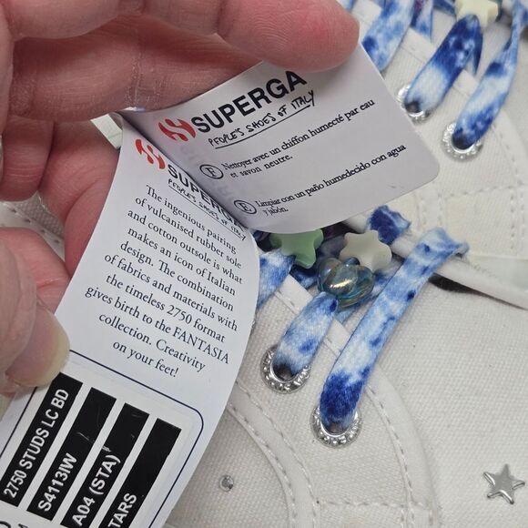 SUPERGA Star Studs White Sneakers with Star Pattern and Colorful Laces NWT EU 40 - Picture 3 of 12